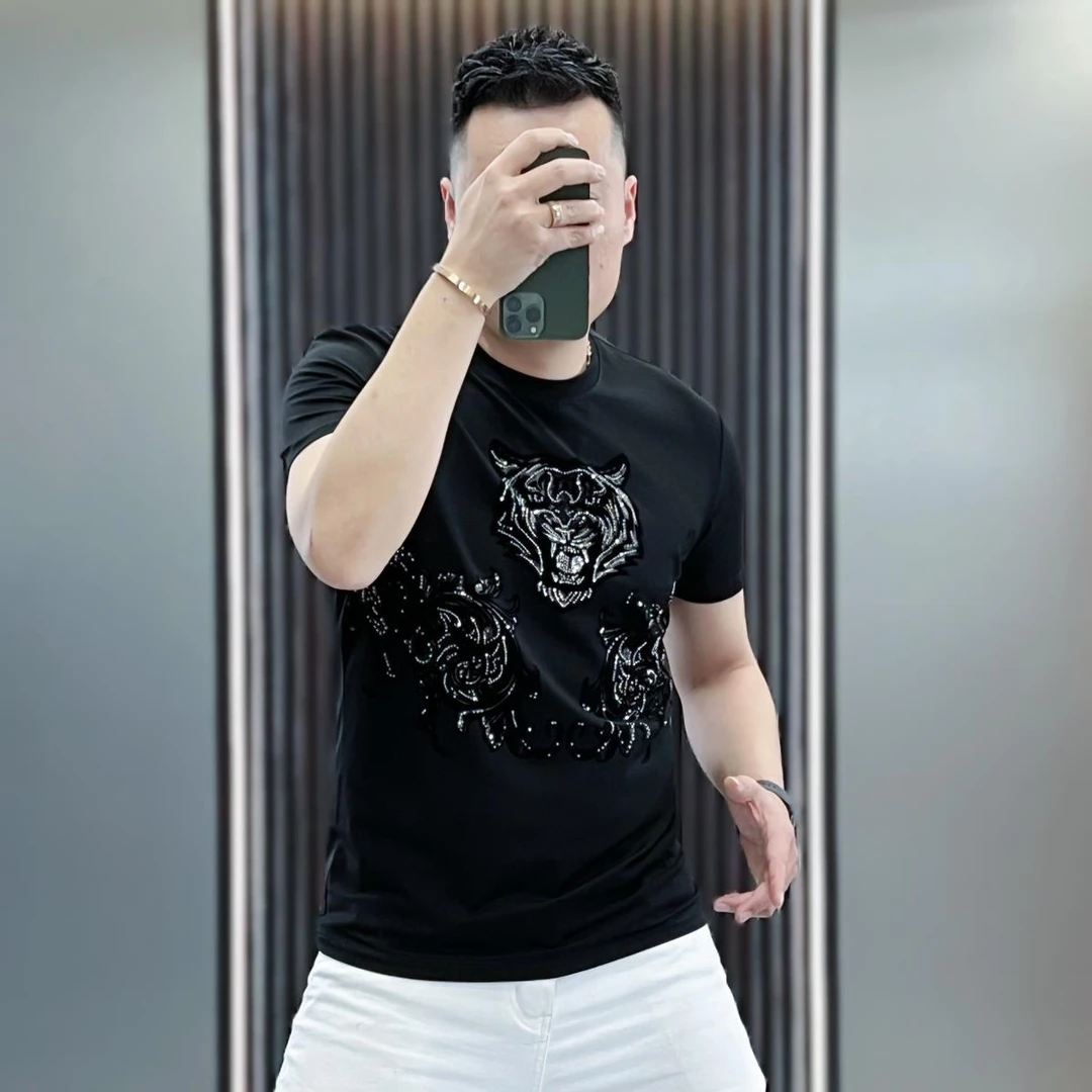 2025夏季男士欧若风短袖印花休闲修身半袖上衣时尚高品质个性短袖