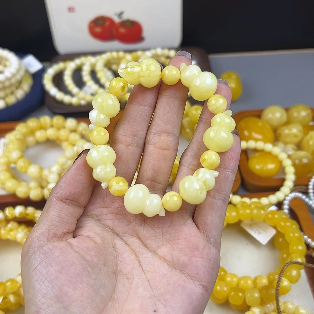 琥珀未镶嵌手链圆珠葫芦手串