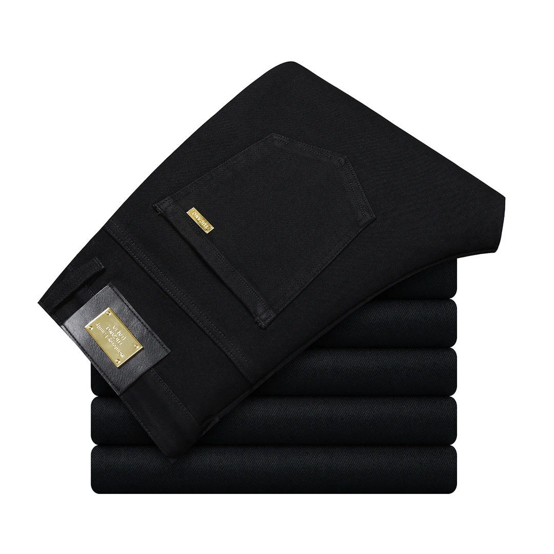 TUCANO/ 啄木鸟春季新款牛仔裤男士弹力修身直筒黑色加绒休闲裤子