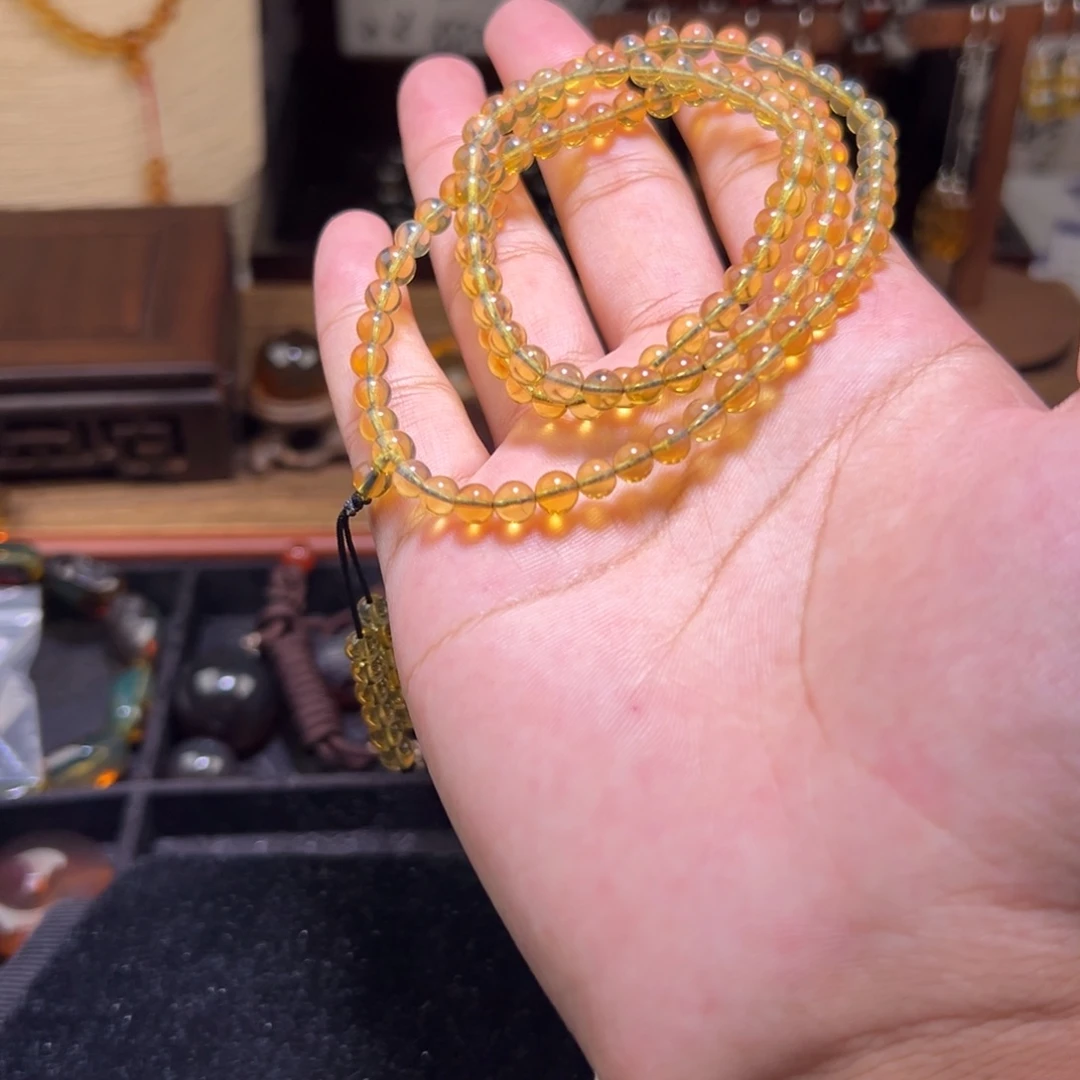 琥珀未镶嵌颈饰5mm金蓝珀108