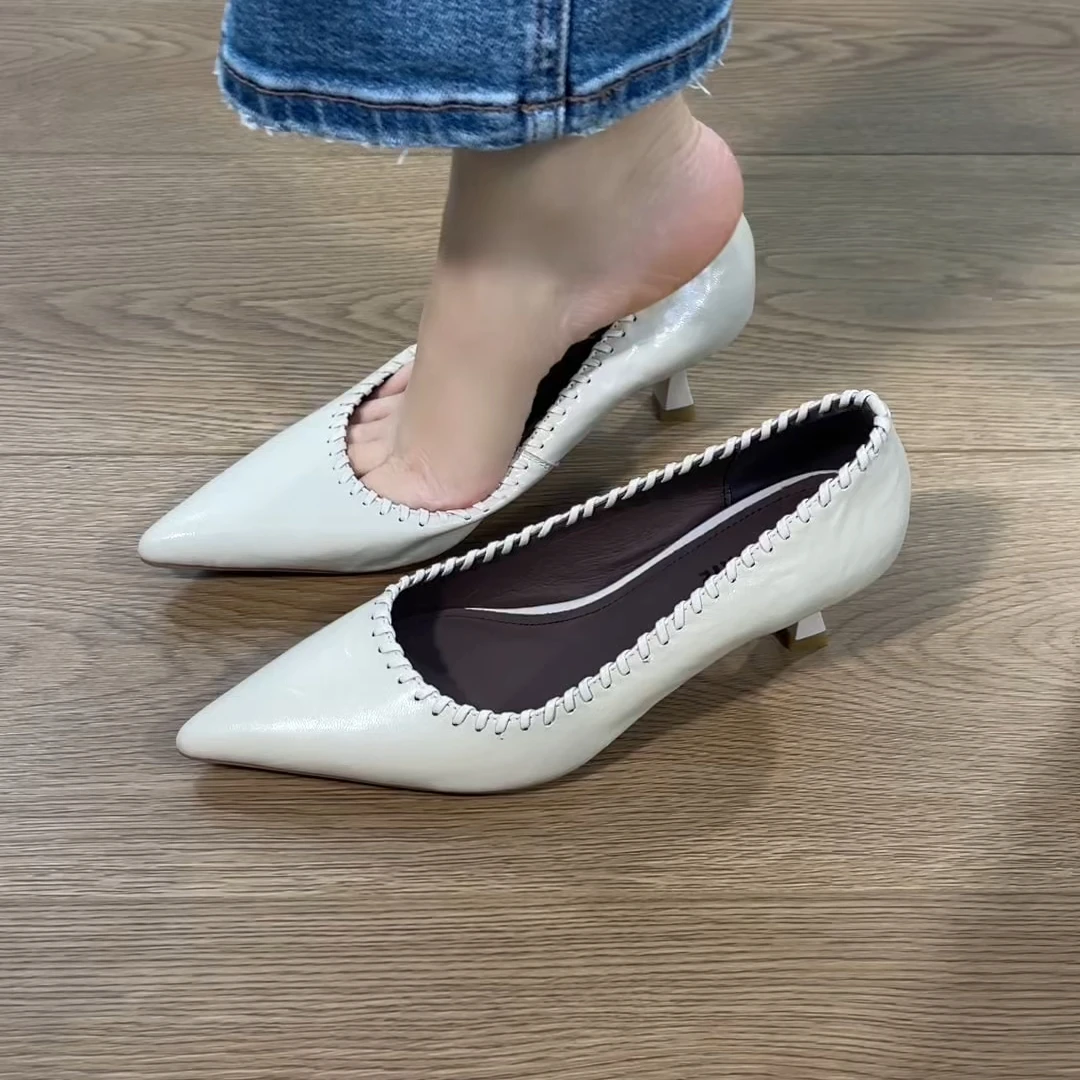 2025单鞋新款日常职场通勤尖头百搭时尚气质舒适手工编织细跟单鞋