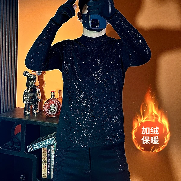 2025新男士潮流修身保暖半高领长袖秋冬季双面绒9909
