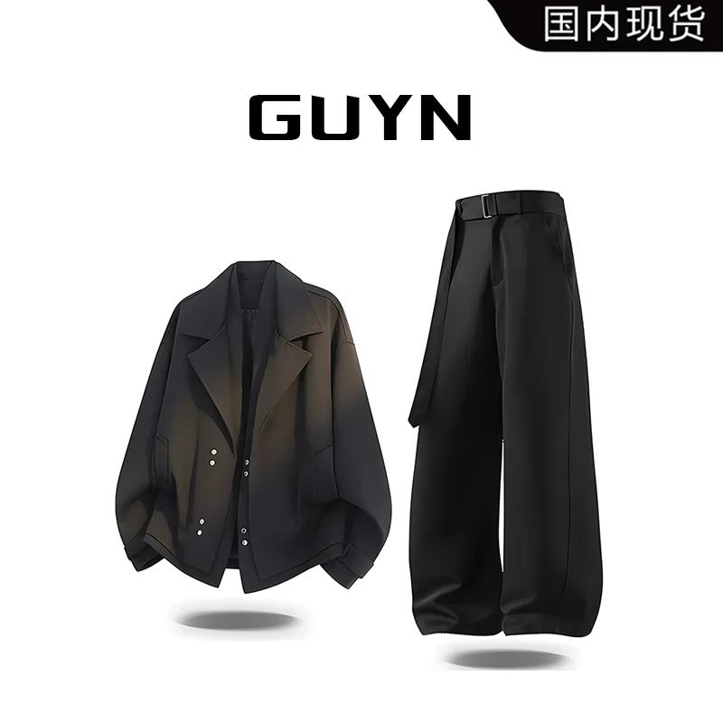 【品牌现货撤柜清仓】GUYN男装轻奢高级感小西装套装男秋季青年一套