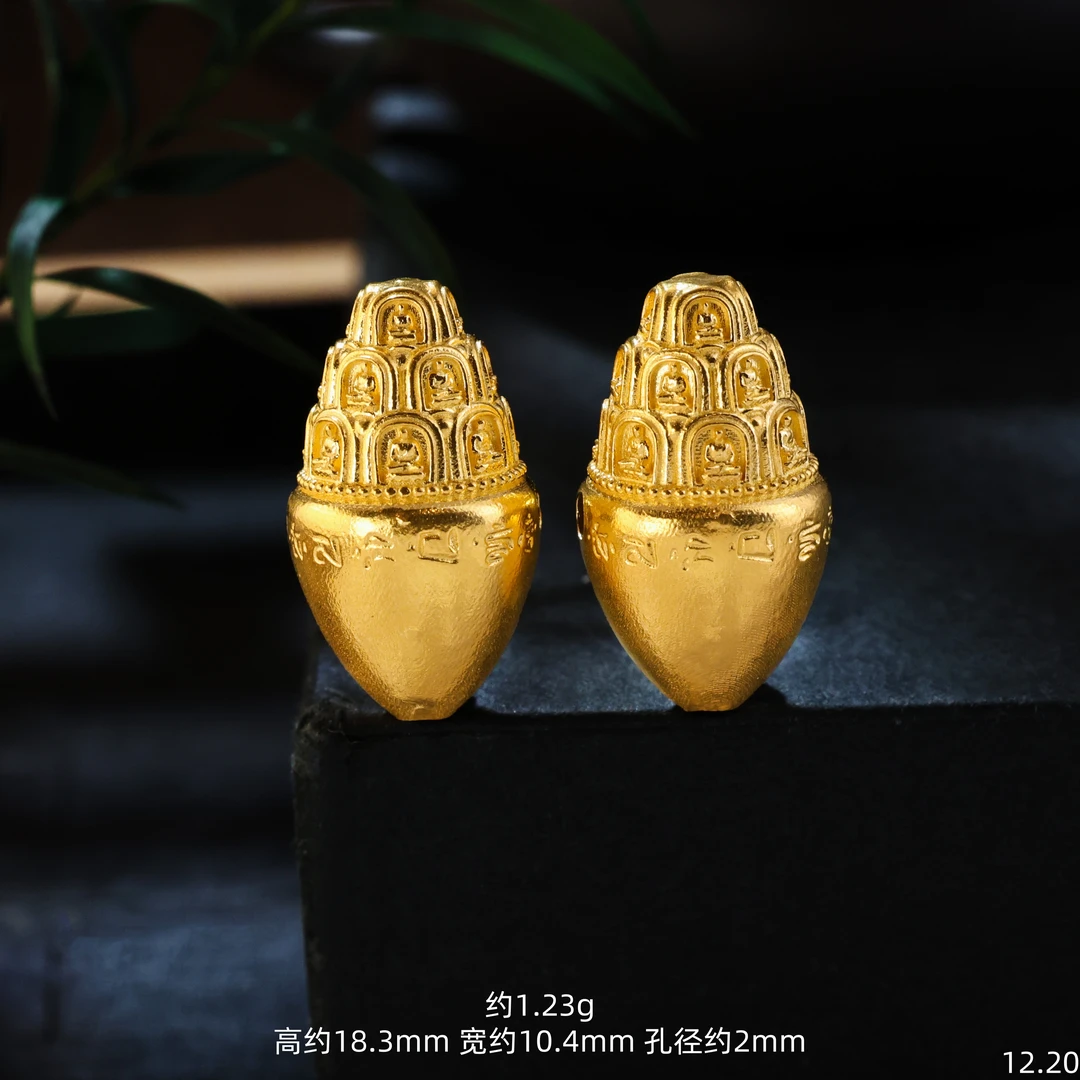 【金豆】18K金娘拉擦擦三通隔珠背云无相佛擦擦文玩珠串配饰E