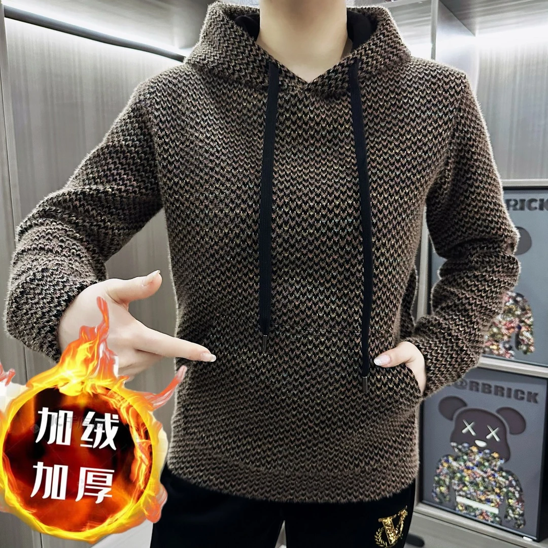 《冬季加厚加绒》时尚连帽卫衣休闲修身帅气时尚简约轻奢高端百搭10