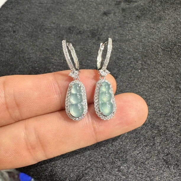 天然翡翠A货蓝水福豆子耳环耳扣款(多样性发一对