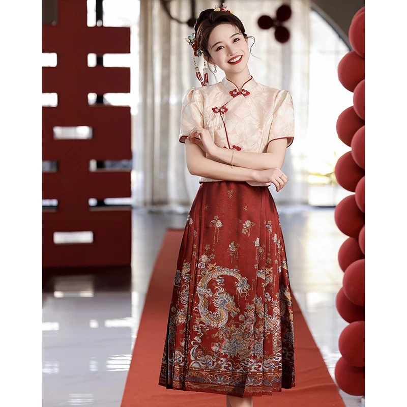 马面裙婚服敬酒服新娘2025新款小个子新中式订婚礼服结婚套装夏季