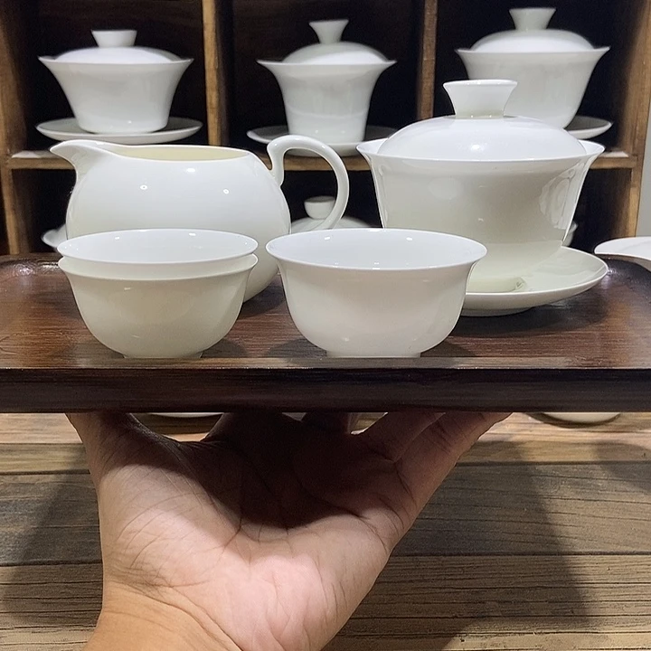 我***胡骨瓷元宝盖碗150ml+2大玉兰杯45ml+压手杯65ml矮公道杯