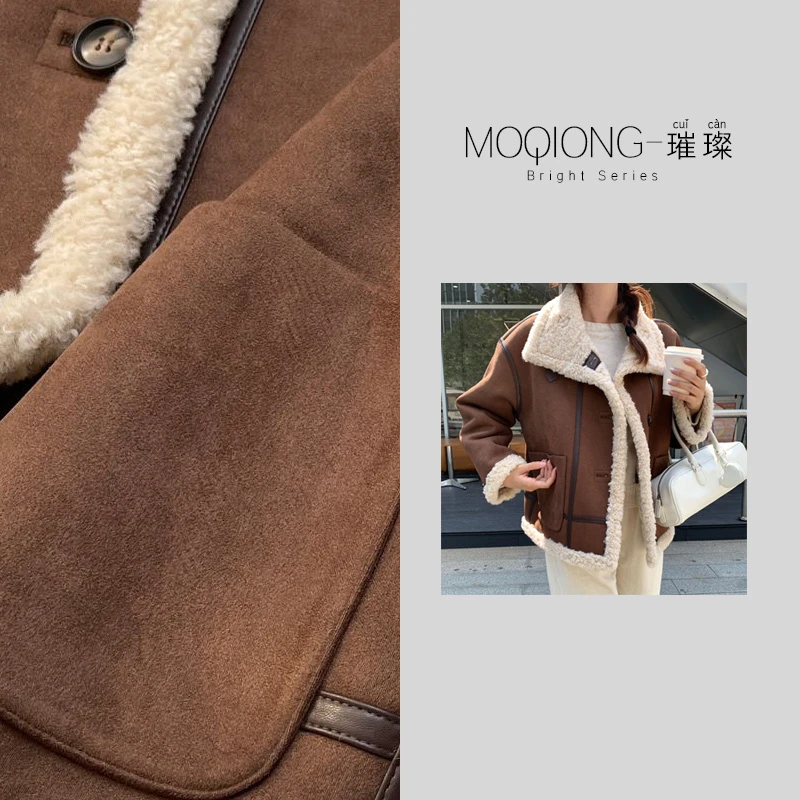 【墨琼】“双面画报”女款双面穿立领机车风外套7559