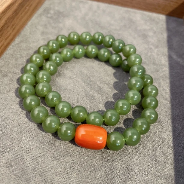 0489转转珠 和田玉双圈主播原创设计卡8手链