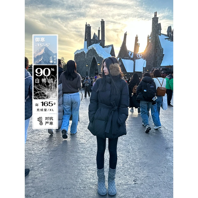 王少女的店【清清】黑色立领中长羽绒服冬季户外保暖外套 E28860S44