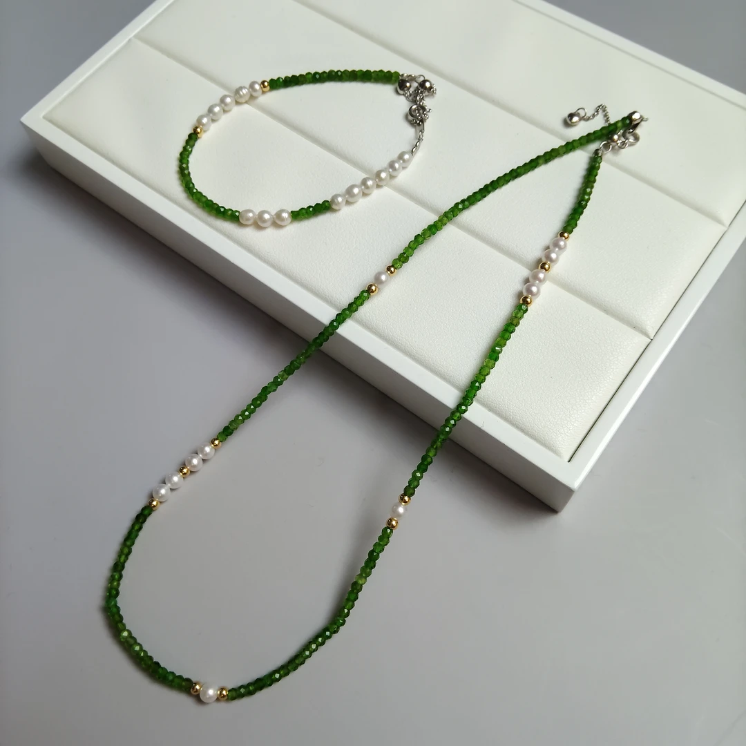 【铂光翠影】天然透辉石天然淡水珍珠项链手链优雅精美宫廷风国潮