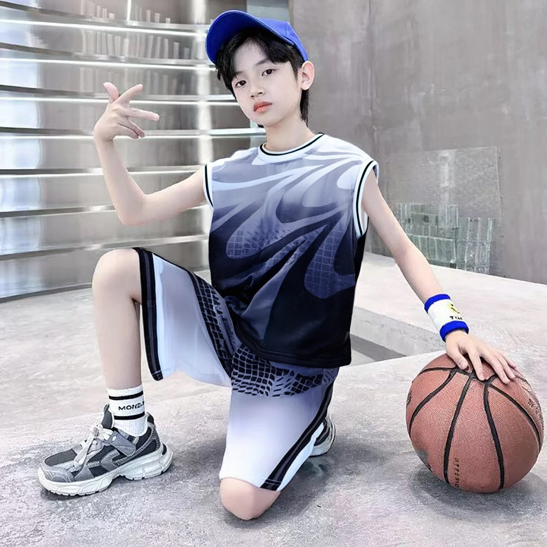 【清爽一夏】篮球套装男童运动服儿童夏季速干跑步服渐变色帅气