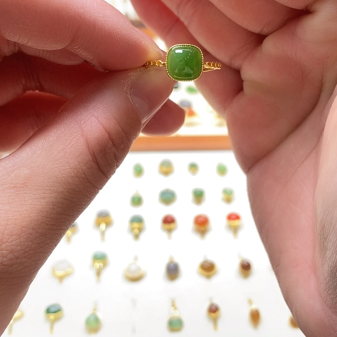 和田玉戒指银S925镶嵌