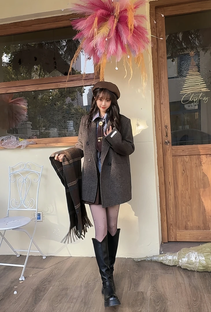 秋冬季百搭羊毛大衣外套西装羊毛小众上衣-AW23051