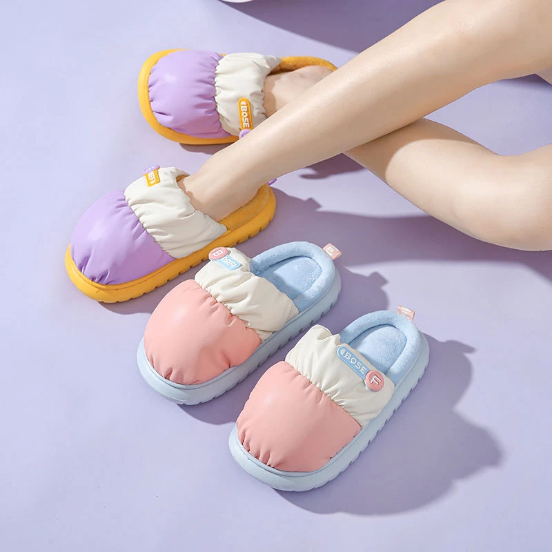 PU防水棉拖鞋秋冬季男女情侣居家加绒保暖舒适防滑月子鞋冬天新款