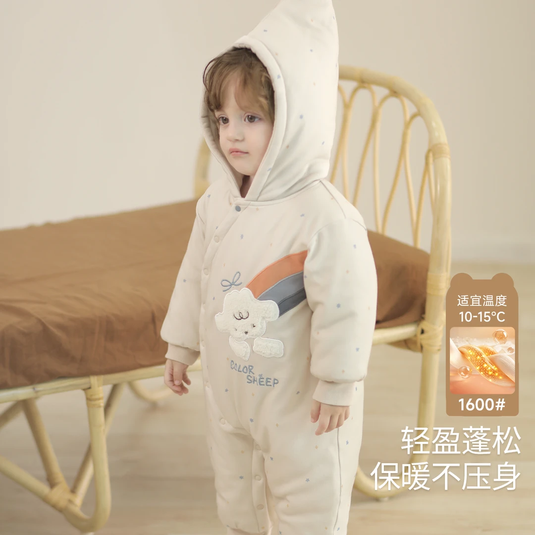 婴儿连体棉衣秋冬夹棉加厚恒温保暖新生儿桑蚕丝哈衣棉袄宝宝衣服