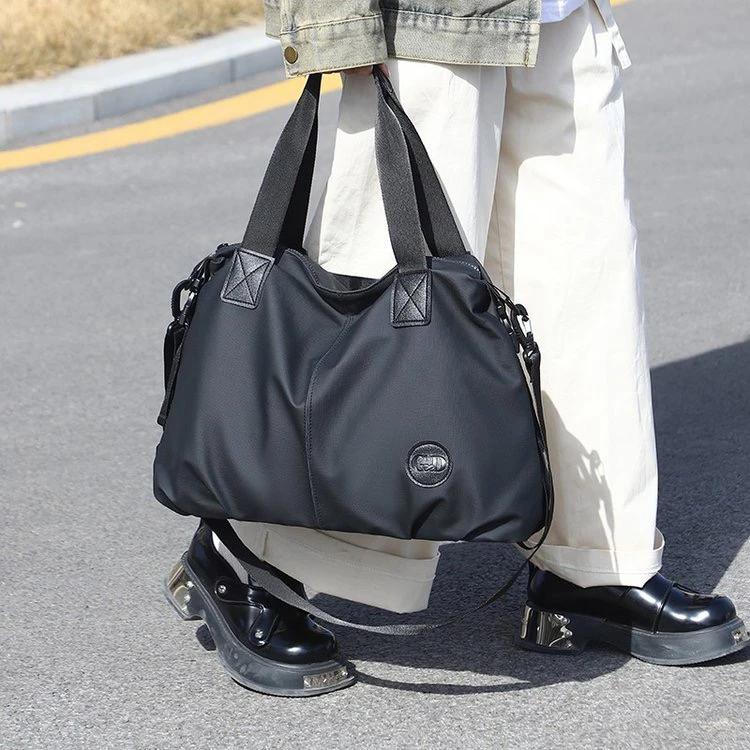 文艺风纯色水洗托特包单根单肩包短途布包简约时尚运动女士