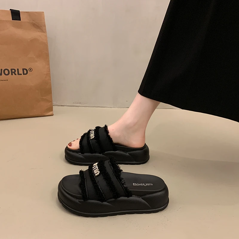 爆款厚底凉拖鞋女夏季外穿2025新款配裙子松糕增高沙滩懒人凉拖鞋