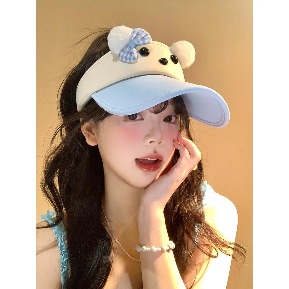 可爱蝴蝶结小狗空顶帽女夏季防紫外线防晒遮阳帽显脸小太阳帽子