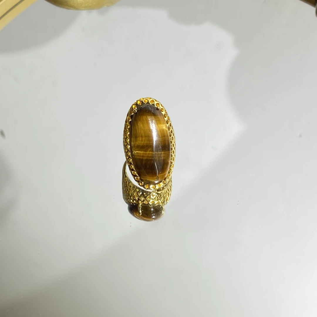 铜合金合成锆石戒指 TTSD 棕色椭圆简约气质百搭款戒指 448