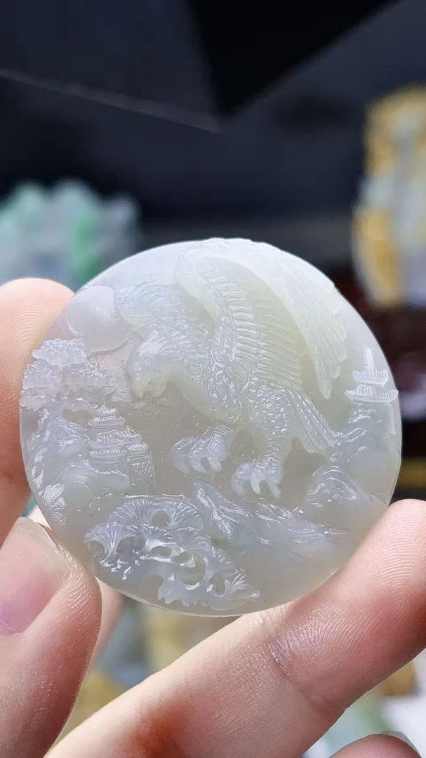 天然缅甸翡翠冰胶大展宏图吊坠毛货买断需抛光尺寸43.5-8