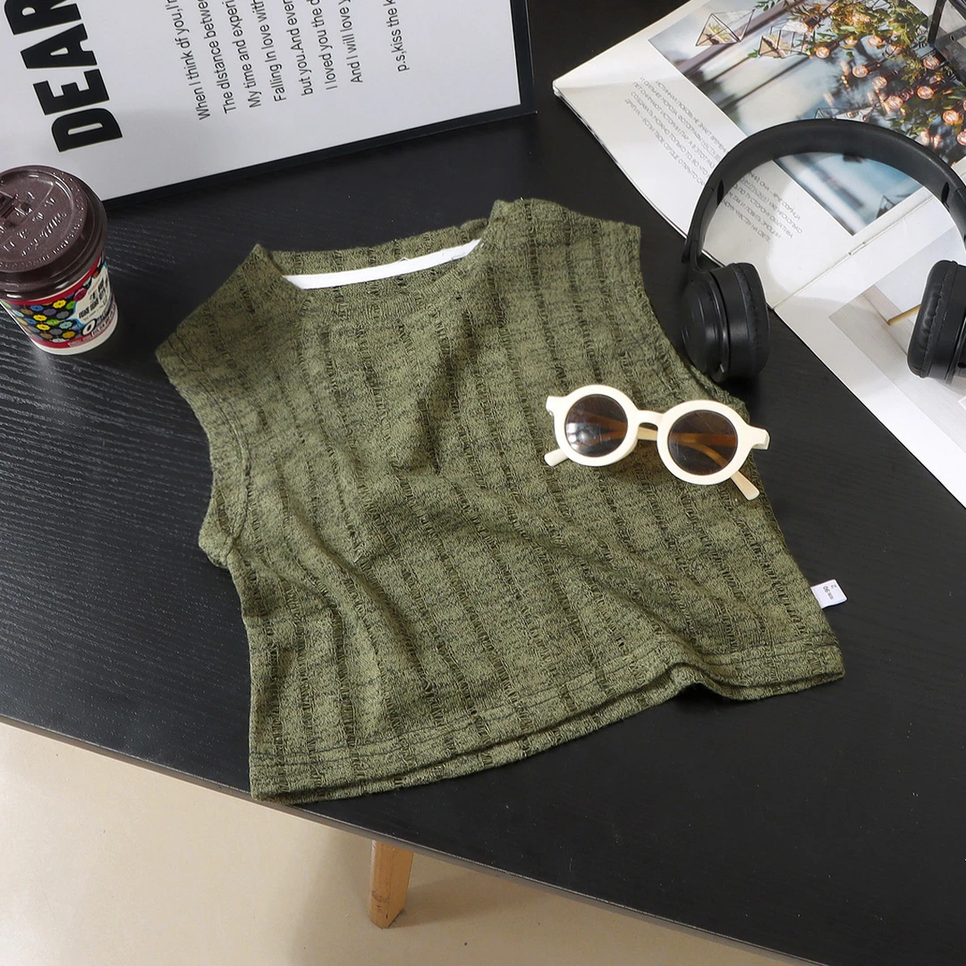 夏季新款男女童通用无袖圆领短袖T恤外穿宽松休闲透气镂空t恤