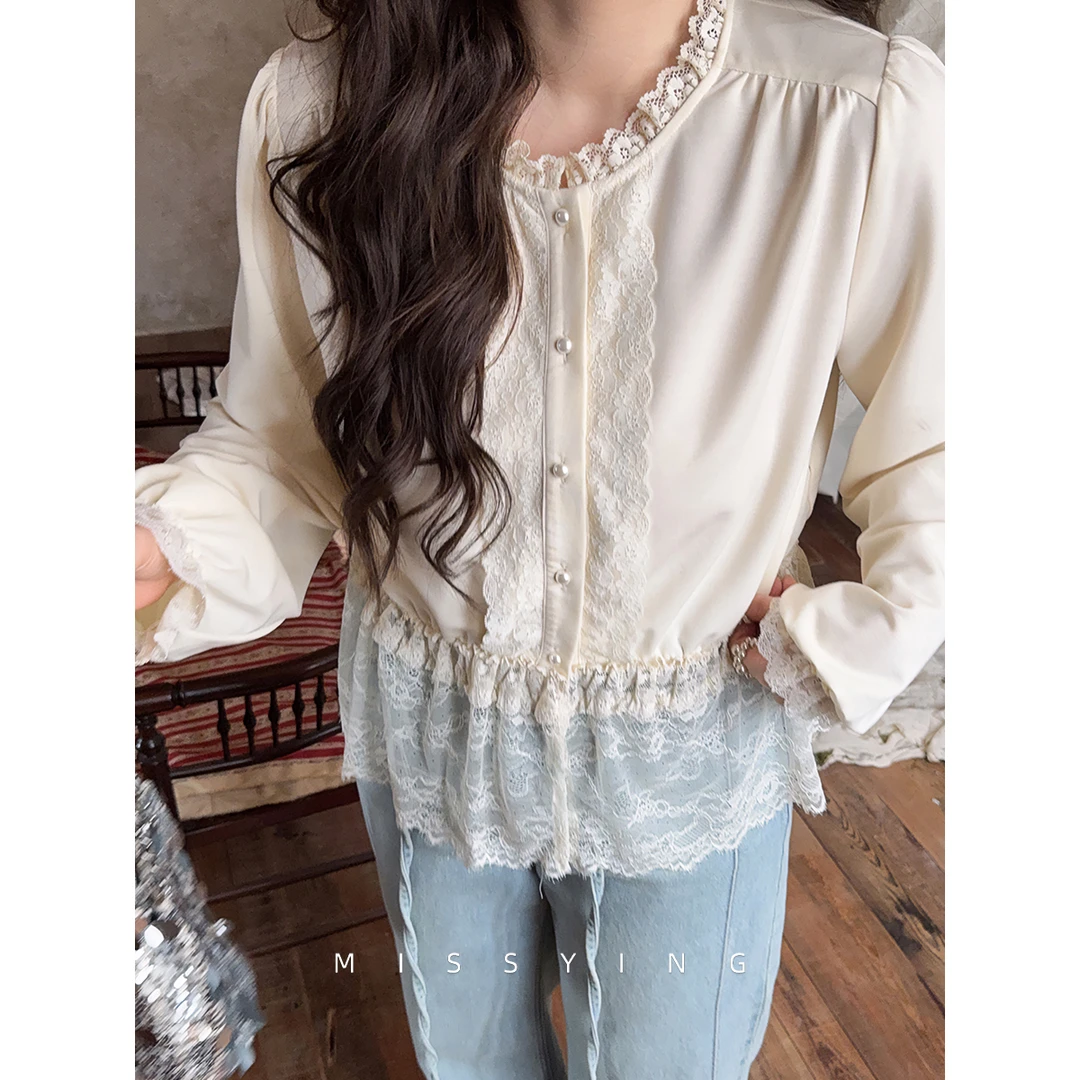 应小姐【巴洛克幻想】微胖大码女装韩系温柔风法式蕾丝气质显瘦小衫