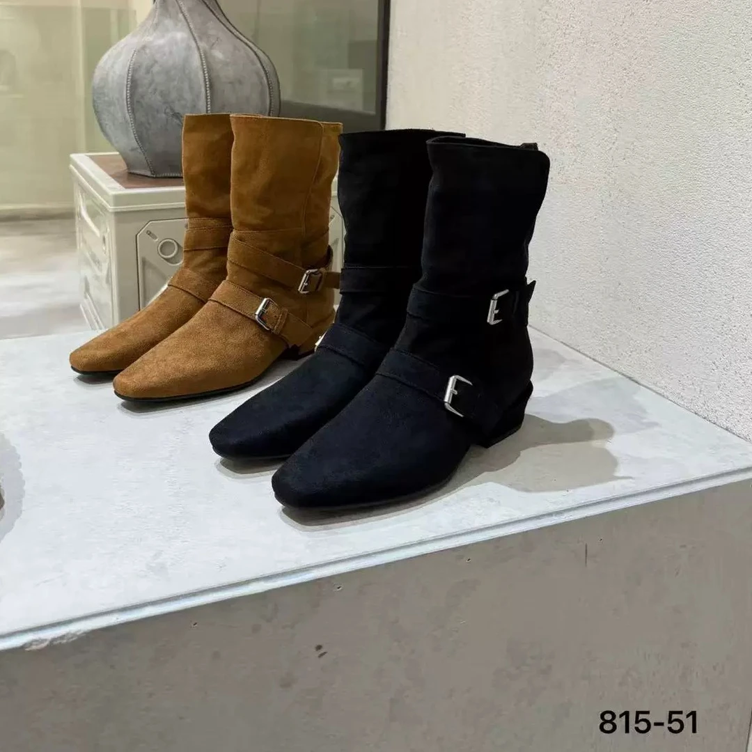 厚底时装靴女新款复古显瘦套筒马丁靴短靴815-51（不加绒）