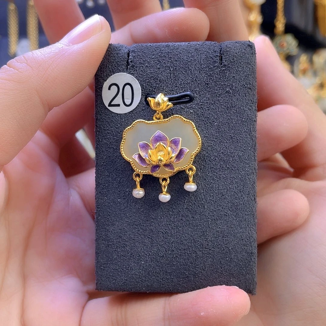 和田玉颈饰银S925镀金镶嵌