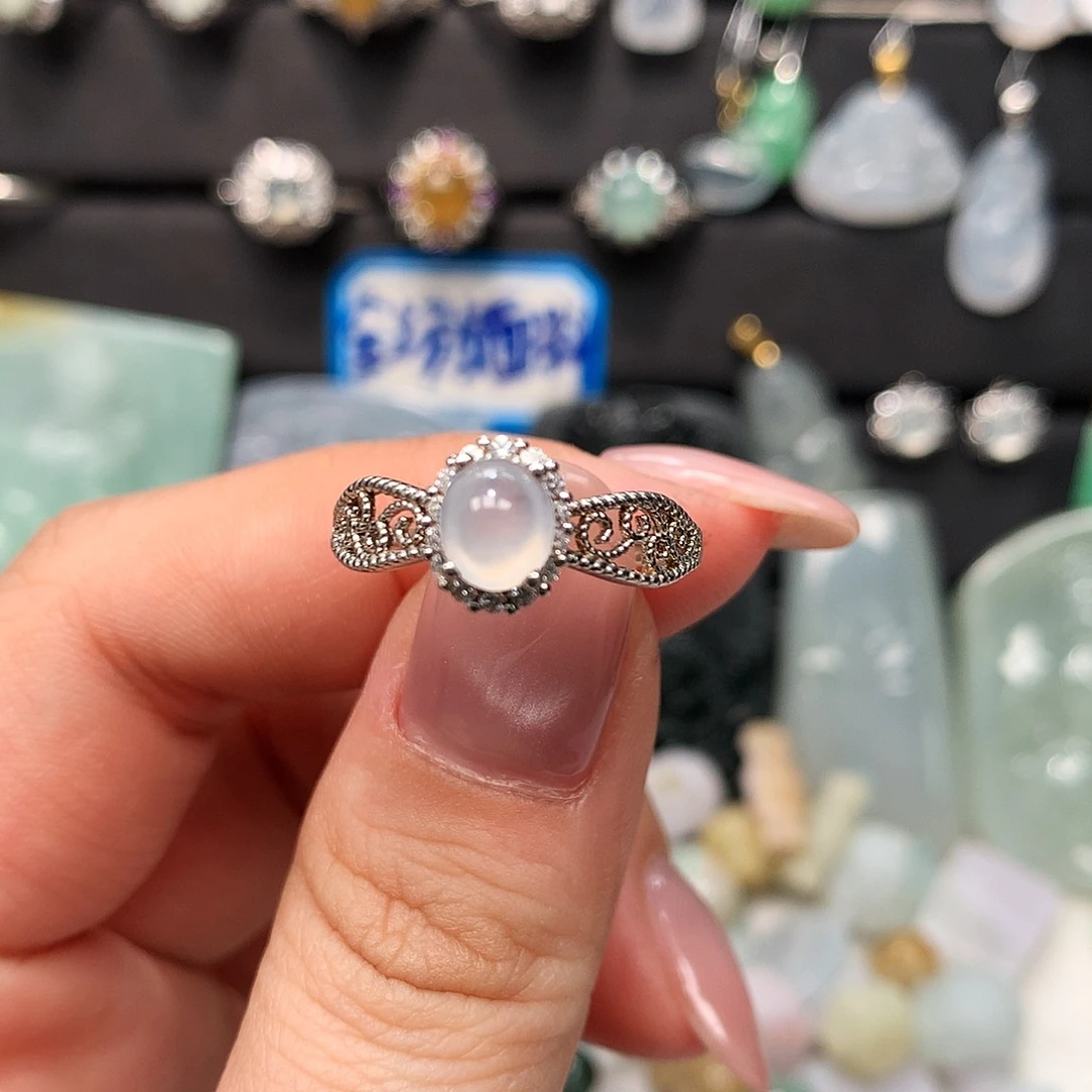 翡翠银S925镶嵌颈饰戒指