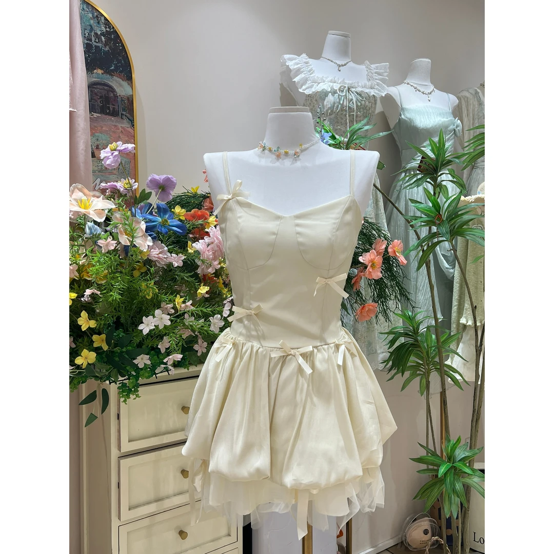 夏上新!【NIEVE  奈芙】夏季蝴蝶结百搭显瘦打揽吊带连衣裙  7325