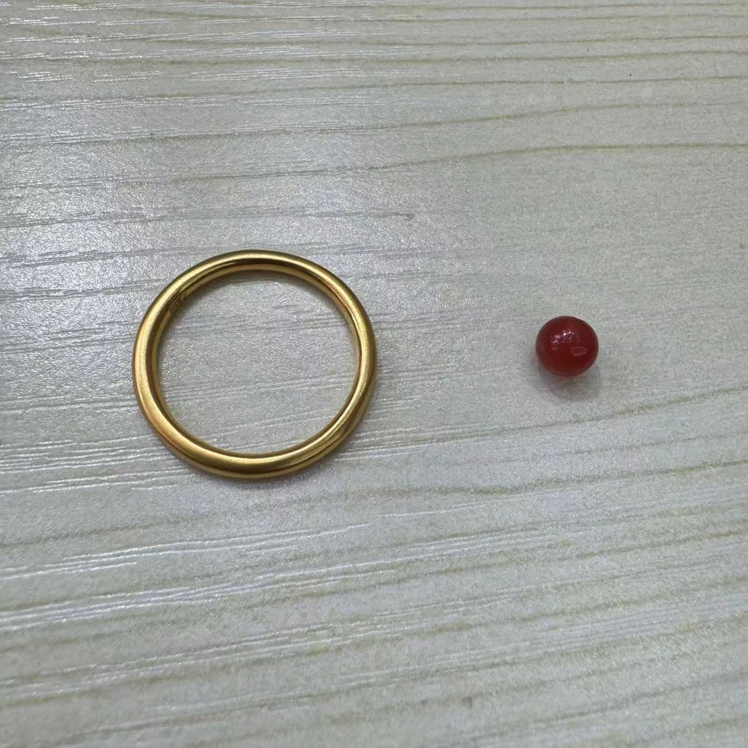 【辰辰】玛瑙珠珠足金经典素圈戒指配件
