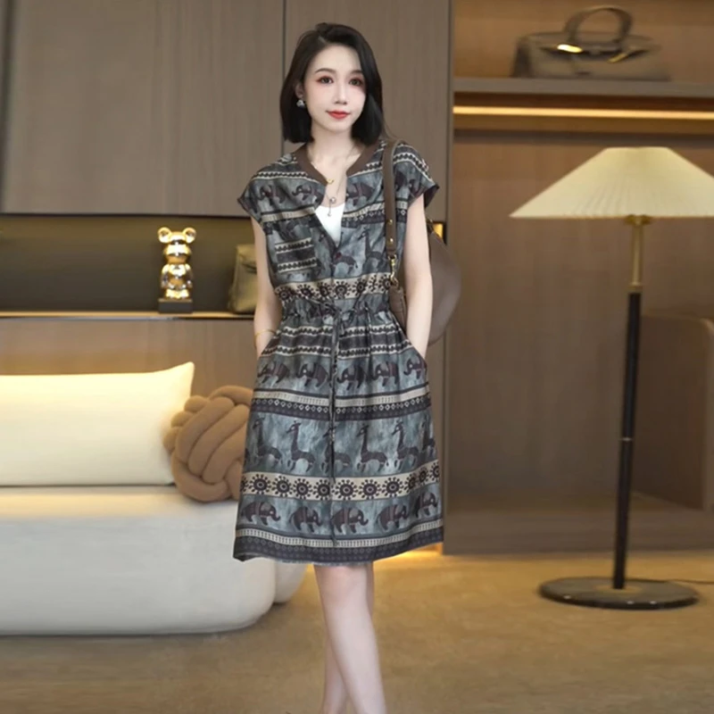 复古时尚收腰显瘦气质短款连衣裙女2025夏季新款减龄遮肚A字裙子