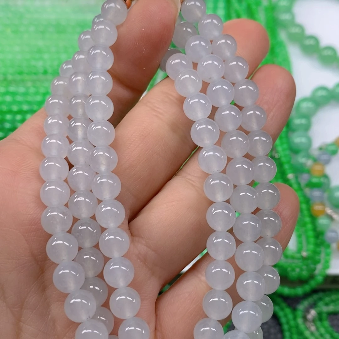 翡翠颈饰未镶嵌缅甸天然翡翠冰种圆珠项链7m' m