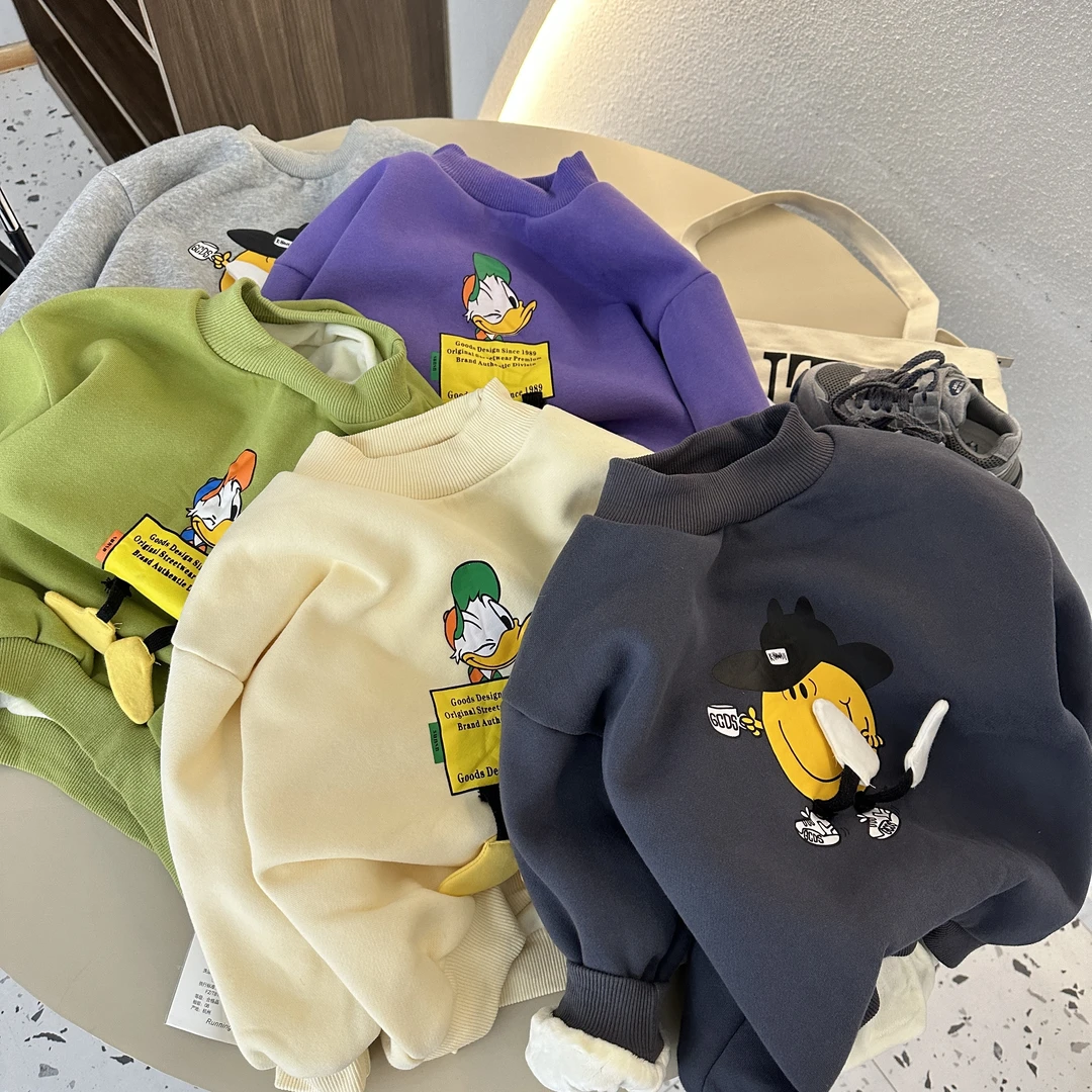 【反季清仓】儿童羊羔绒圆领卫衣加厚加绒卡通春秋冬