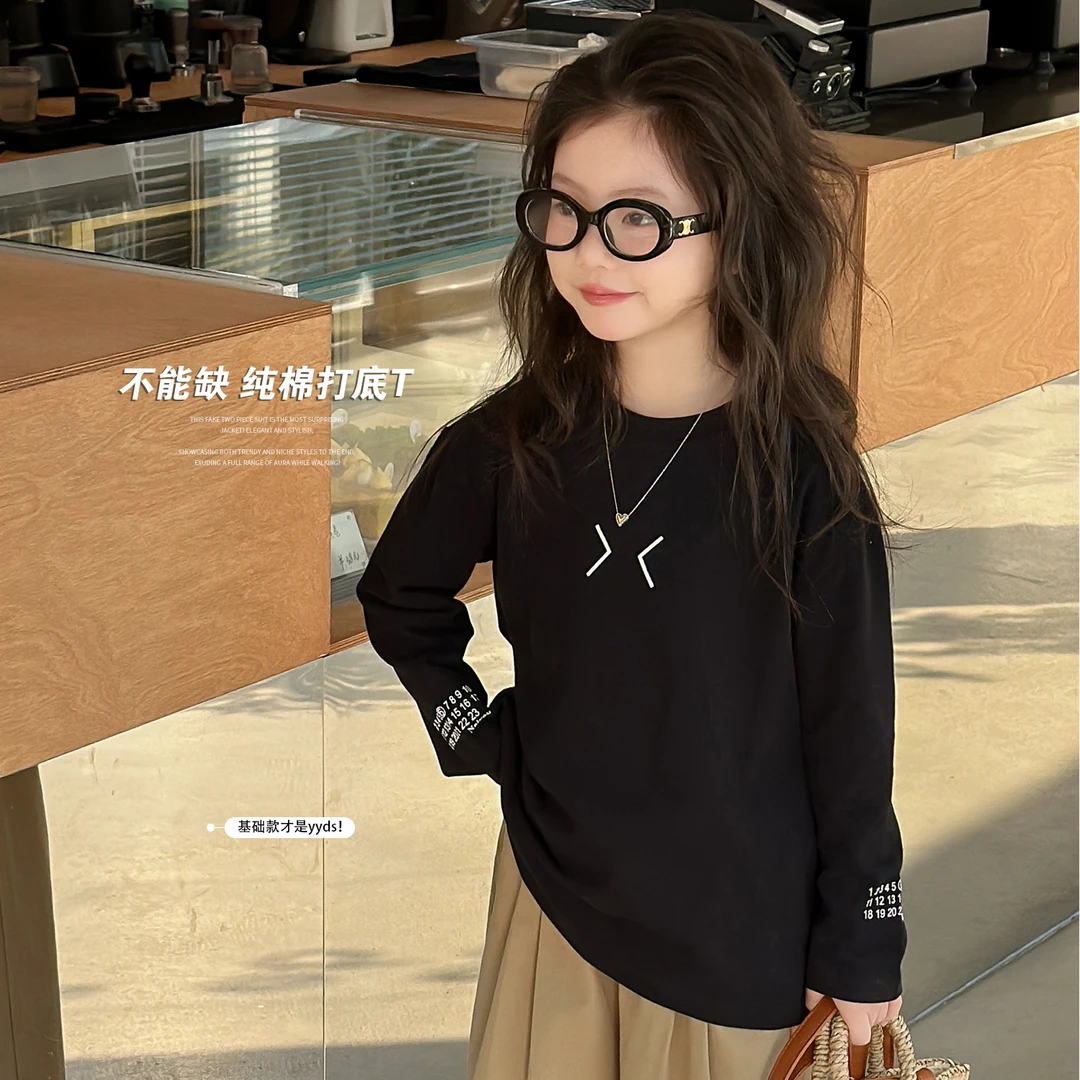 不能缺2】奶油KIDS女童2024春秋洋气字母长袖T恤休闲打底衫Y5458
