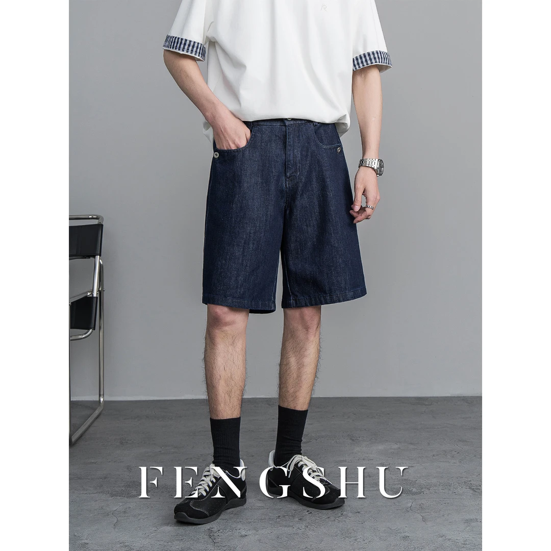 FENGSHU 复古休闲牛仔短裤男士夏季宽松百搭五分裤直筒水洗中裤潮