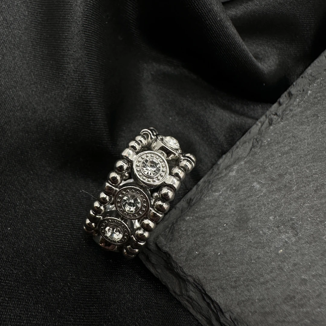 钛钢锆石戒指 0716 Acc-950波纹设计银色复古重工做旧个性指环