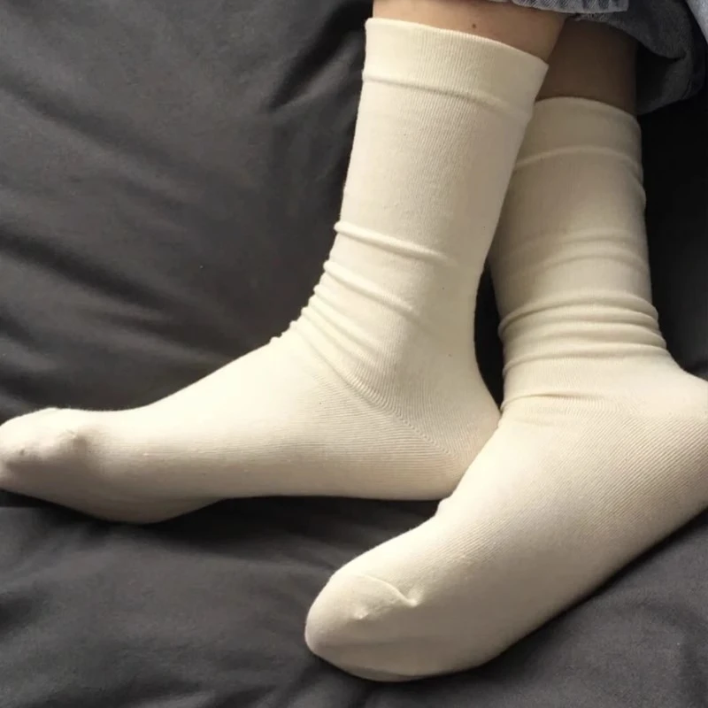 日系袜子女春秋季纯色无骨堆堆袜平纹肌理月子袜女学生中筒棉袜