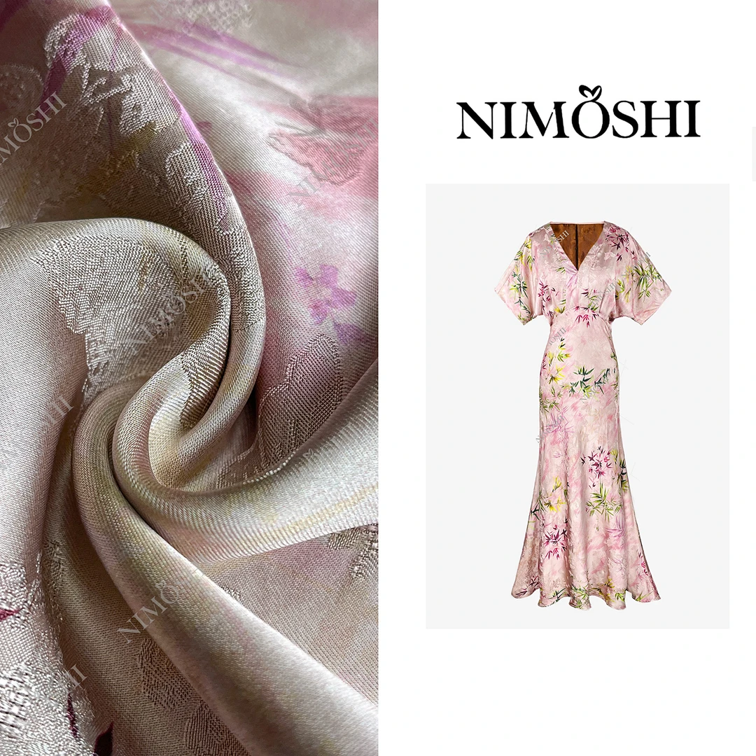 NIMOSHI莎莎夏季清新多色竹叶拼接印花高腰气质显瘦连衣裙Q2038