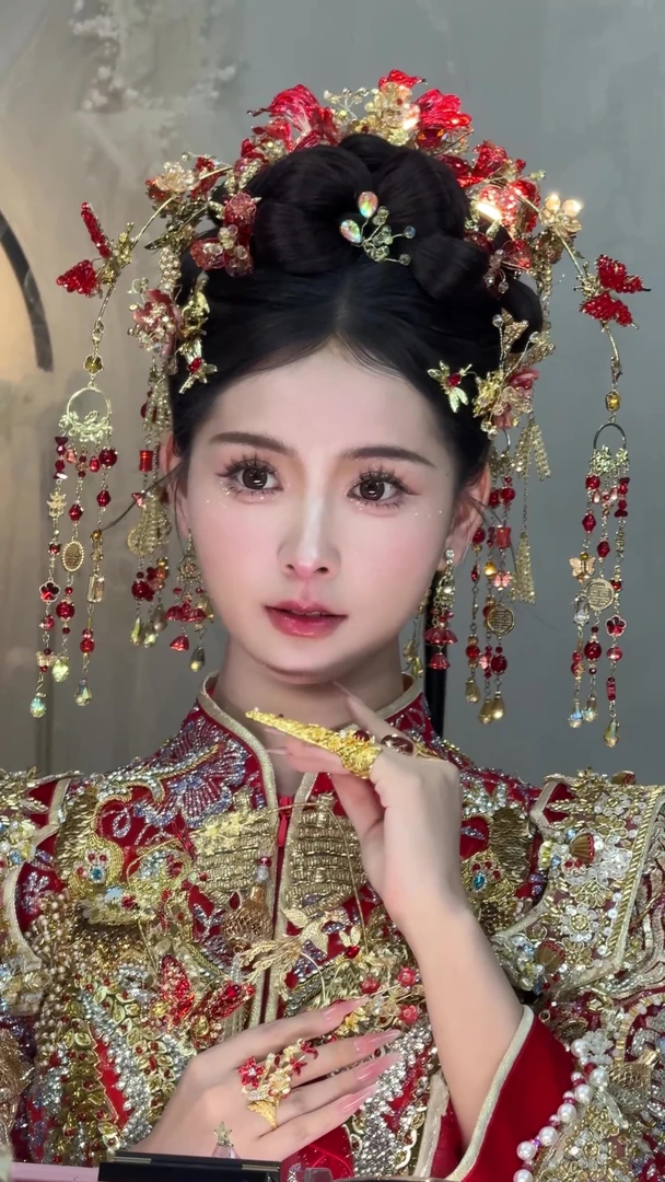 红色新娘头饰新娘明制网红时尚休闲婚礼古风韩式0024