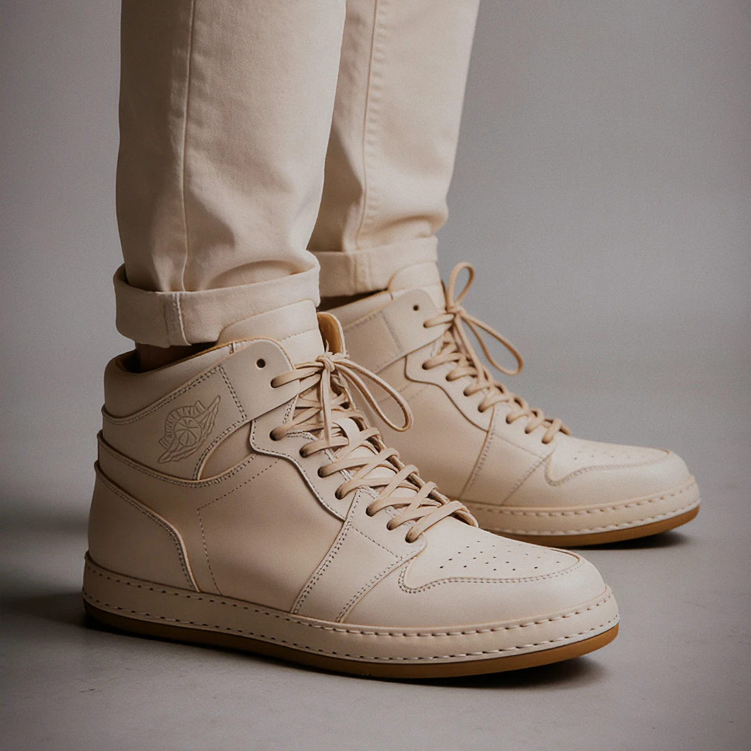 日系高帮鞋男士真皮鞋透气运动板鞋牛皮男鞋AJ手工缝制篮球休闲鞋