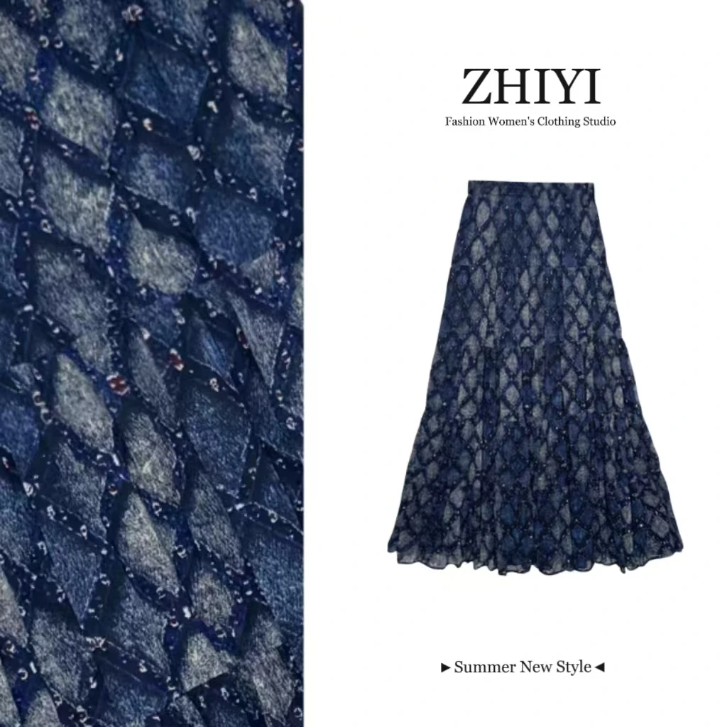2025春秋新款复古高腰轻薄透气舒适中长裙独特时尚花纹半身裙女