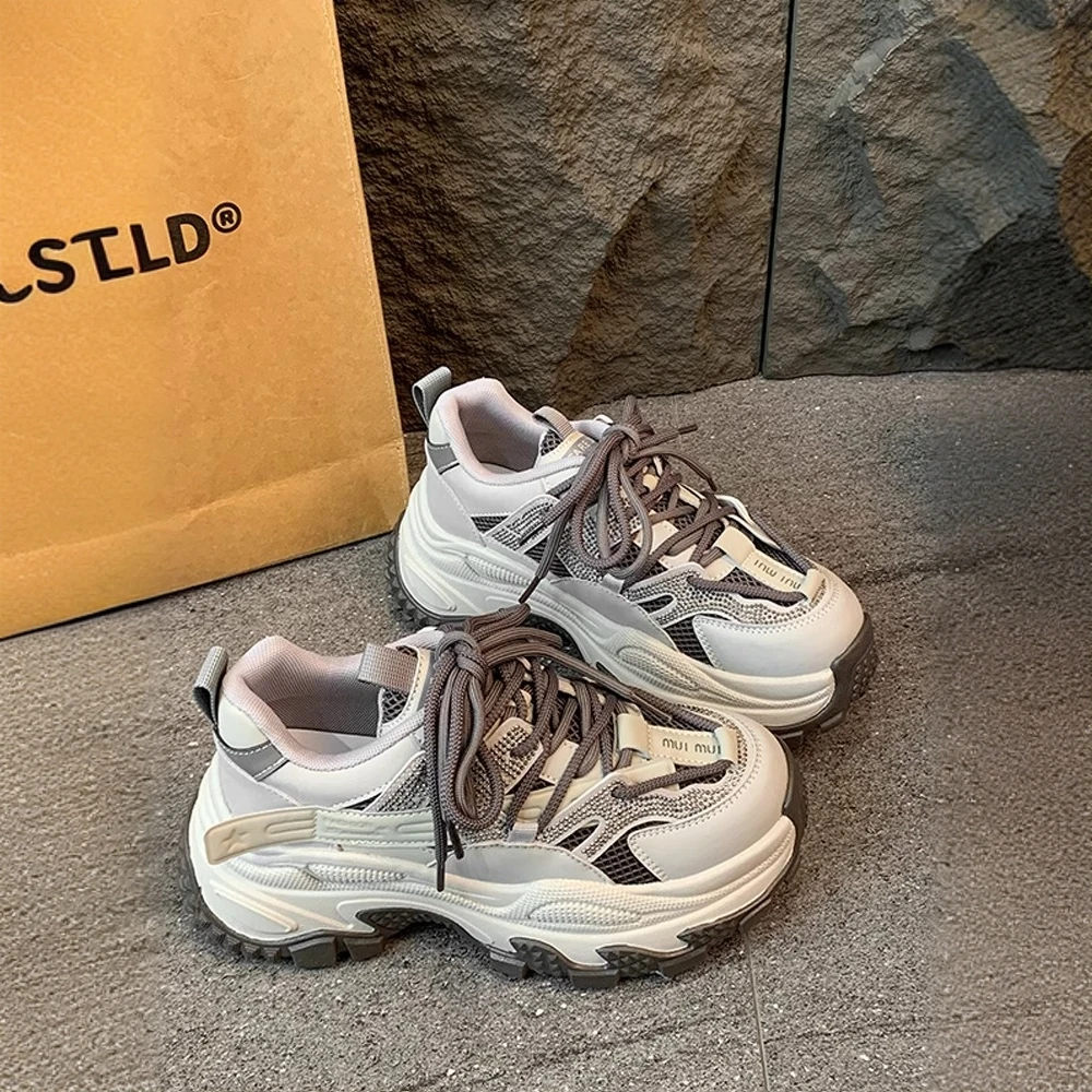 复古防滑厚底老爹鞋女2025秋冬新款小个子增高百搭休闲运动鞋