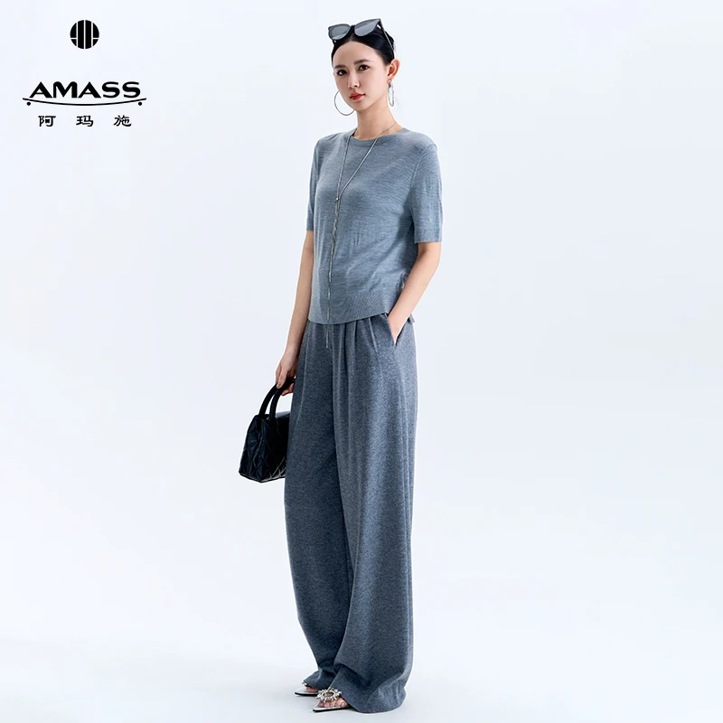 AMASS/阿玛施新款气质轻奢常规款圆领针织短袖上衣538106