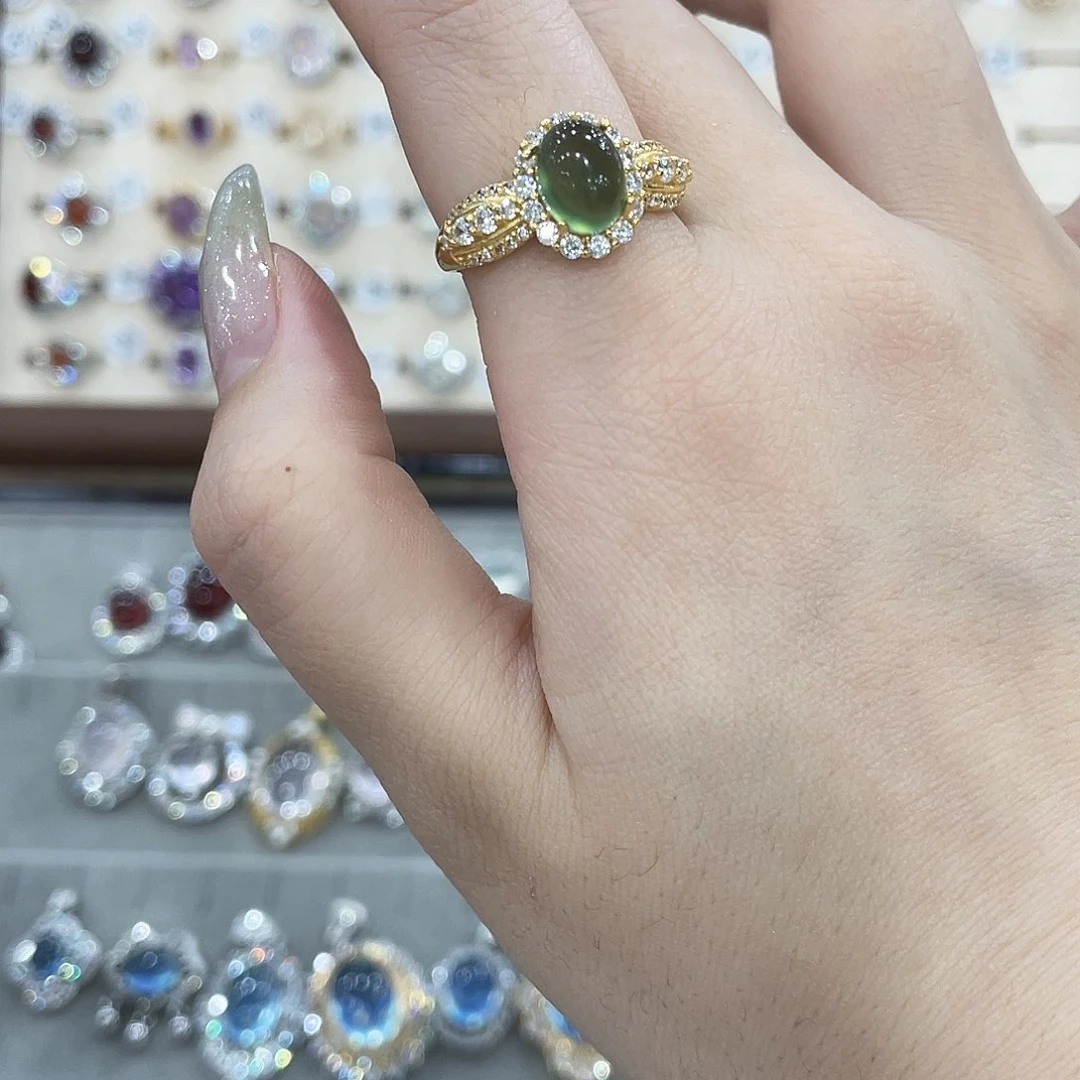 蛇纹石玉戒指吊坠项链银S925镶嵌K****.