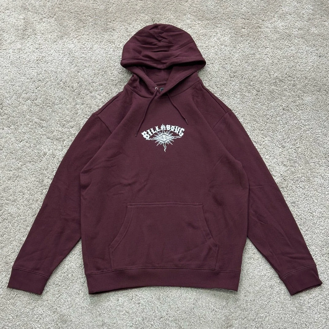 外贸原单 Billa某bong 闪电logo套头加绒连帽卫衣 酒红