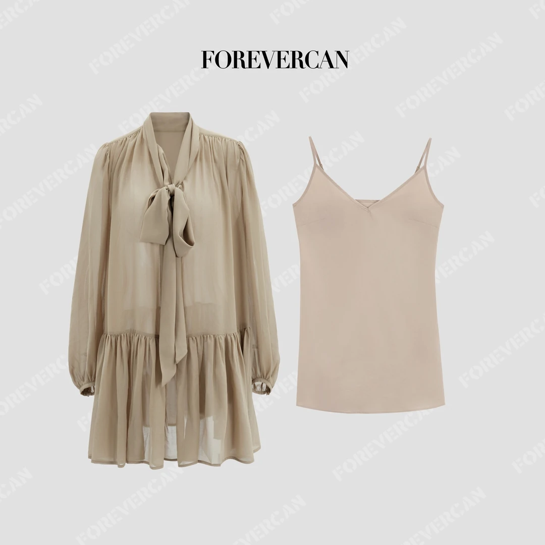 FOREVERCAN“暮光缓缓”经典立裁蝴蝶结长袖迷你连衣裙SD23693