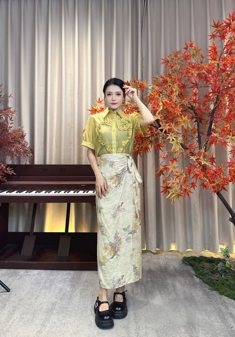 夏季新品高腰法式显瘦气质上衣 BA4043+BXQ422377